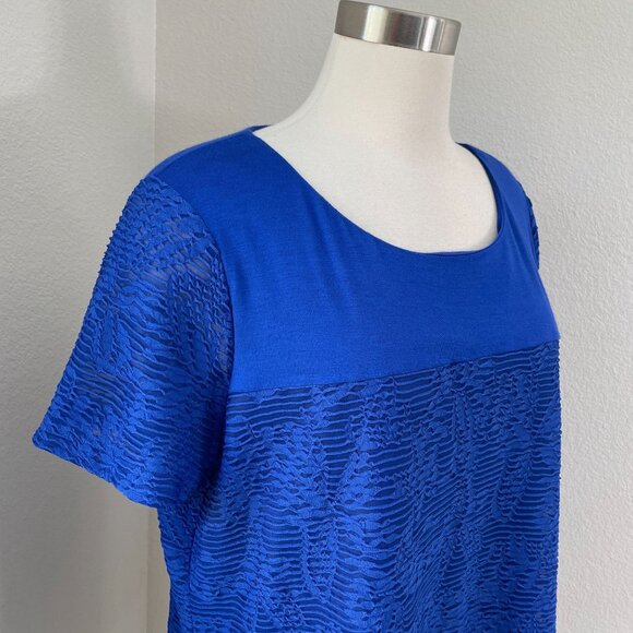NEW Calvin Klein Womens Plus XXL Short Sleeve Textured Knit Top Blue Shirt - Picture 2 of 10